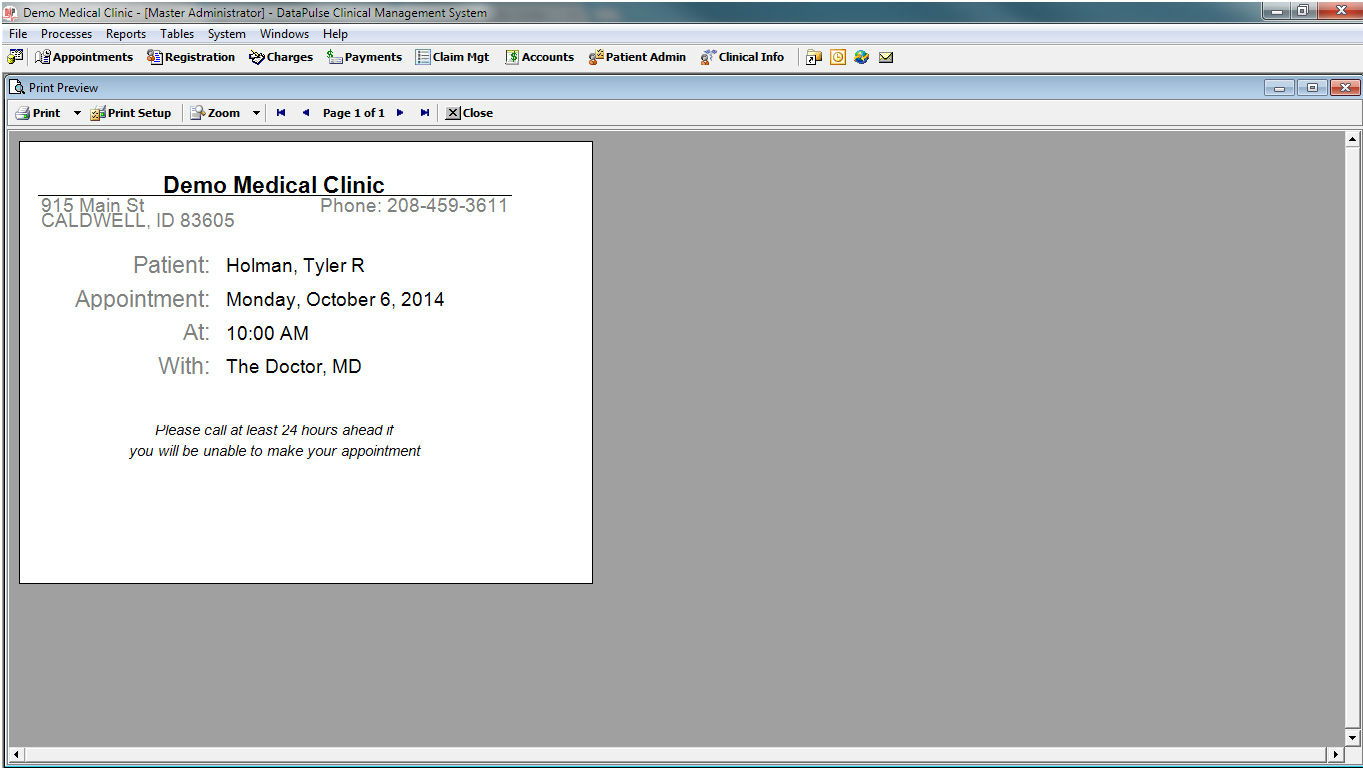 appointment card